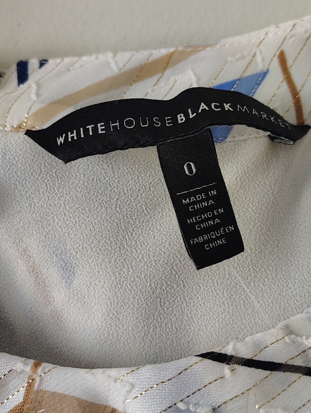 WHBM Womens 0 XS White Blue Sleeveless Layered Lined Abstract Blouse NWT Breezy - Picture 2 of 5